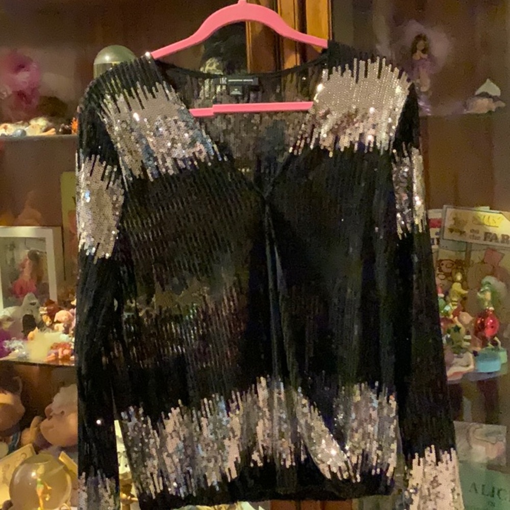 INC International Concepts Black and Silver Sequin Sweater